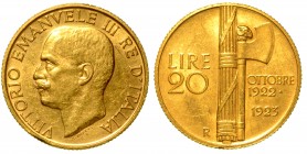 SAVOIA. Vittorio Emanuele III (1900-1946) - 20 lire 1923. Fascio. Testa nuda a s. R/ Fascio littorio con scure a d. Pag., 670. Gig., 34. g. 6,46 oro B...