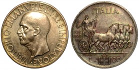 SAVOIA. Vittorio Emanuele III (1900-1946) - 20 lire 1936/XIV. Impero. Testa nuda a s. R/ L’Italia su quadriga a d. Pag., 681. Gig., 45 g. 20,02 Rara I...