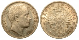 SAVOIA. Vittorio Emanuele III (1900-1946) - 2 lire 1907. Busto a d. R/ Aquila araldica coronata. Gig. 95 g. 10,04 arg q.SPL

No iva sul margine