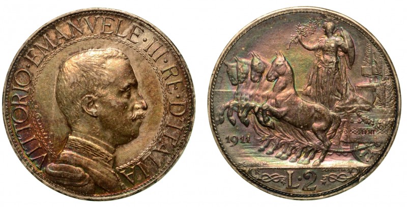 SAVOIA. Vittorio Emanuele III (1900-1946) - 2 lire 1911. Busto a d. R/ L’Italia ...