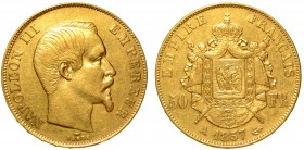 FRANCIA. Napoleone III (1852-1870) 50 Franchi 1857. Parigi. Testa a d. R/ Stemma coronato. K 785.1 g 16.13 oro q.SPL

No iva sul margine