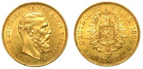 GERMANIA. Federico III di Prussia (1888) - Da 10 marchi 1888 Berlino. Testa a d. R/ Stemma coronato. K. 514. g. 3,98. oro SPL

No iva sul margine