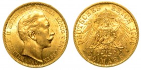 GERMANIA. Guglielmo II di Prussia (1888-1918) - Da 20 marchi 1909 Berlino. Testa a d. R/ Stemma coronato. K. 521. g. 7,98. oro. SPL/FDC

No iva sul ...