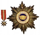 ITALIA. Ordine della Corona d'Italia. Placca di Gran Croce (g. 90,53) e relativa miniatura con nastro (g.2,33) Marchio di fabbrica E. Gardino Succ. Cr...