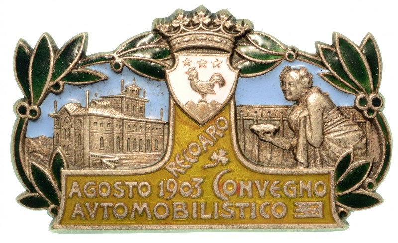 CONVEGNO AUTOMOBILISTICO RECOARO 1903 - distintivo di partecipazione. Dim. mm. 5...