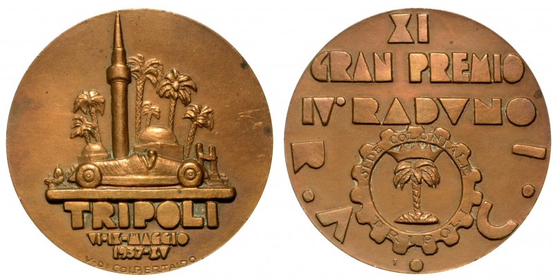 R.A.C.I. TRIPOLI XI GRAN PREMIO IV RADUNO - medaglia anno XV 1937. Opus: V. Di C...