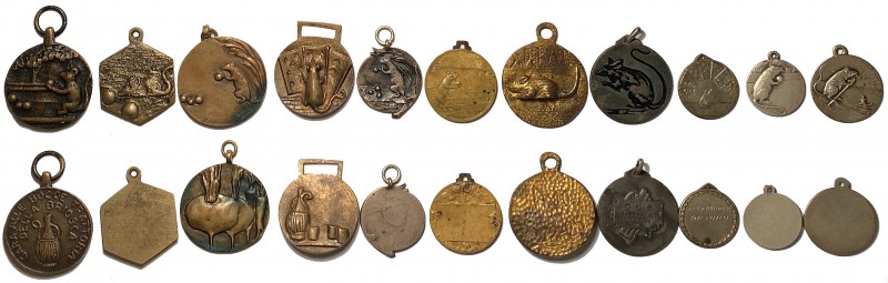 Lotto di 11 medaglie soggetto bocce con topi. Diametri mm. da 27 a 40