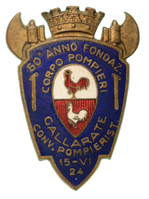 50° ANNO FONDAZIONE CORPO POMPIERI DI GALLARATE - Distintivo anno IV 1924. (Manc...