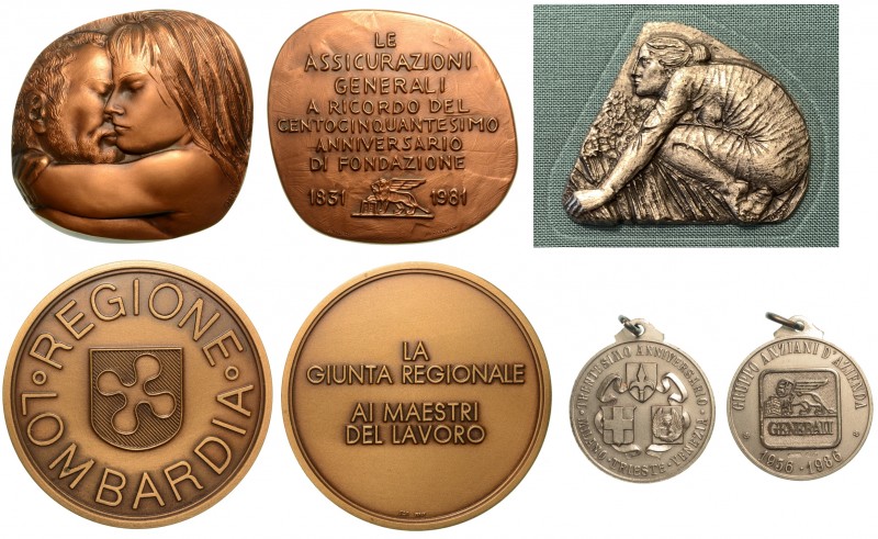 Lotto di 2 medaglie in bronzo per i 150 anni delle Assicurazioni Generali opera ...