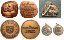 Lotto di 2 medaglie in bronzo per i 150 anni delle Assicurazioni Generali opera di Emilio Greco (Stab. Johnson) misure mm. 75x79 e 59x56 in astuccio e...