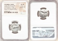 CALABRIA. Tarentum. Ca. 302-280 BC. AR didrachm or stater (21mm, 7.63 gm, 8h). NGC Choice XF 4/5 - 3/5. Philocles, Si- and Ly-, magistrates. Nude yout...
