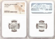 LUCANIA. Metapontum. Ca. 330-280 BC. AR stater (19mm, 3h). NGC XF. Head of Demeter left, wreathed with grain / META, barley ear with single leaf to le...