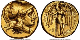 MACEDONIAN KINGDOM. Alexander III the Great (336-323 BC). AV stater (17mm, 8.51 gm, 2h). NGC AU 4/5 - 4/5. Posthumous issue of Babylon, under Seleucus...