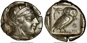 ATTICA. Athens. Ca. 455-440 BC. AR tetradrachm (26mm, 17.19 gm, 4h). NGC Choice XF 4/5 - 4/5. Early transitional issue. Head of Athena right, wearing ...