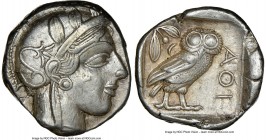 ATTICA. Athens. Ca. 440-404 BC. AR tetradrachm (23mm, 17.15 gm, 10h). NGC AU 5/5 - 4/5. Mid-mass coinage issue. Head of Athena right, wearing crested ...