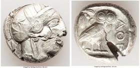 ATTICA. Athens. Ca. 440-404 BC. AR tetradrachm (24mm, 17.18 gm, 4h). Choice VF, test cut, bent. Mid-mass coinage issue. Head of Athena right, wearing ...