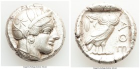 ATTICA. Athens. Ca. 440-404 BC. AR tetradrachm (25mm, 17.16 gm, 4h). AU. Mid-mass coinage issue. Head of Athena right, wearing crested Attic helmet or...