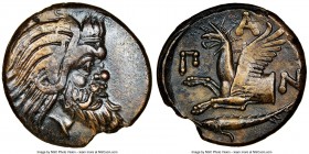CIMMERIAN BOSPORUS. Panticapaeum. 4th century BC. AE (22mm, 12h). NGC XF. Head of bearded Pan right / Π-A-N, forepart of griffin left, sturgeon left b...