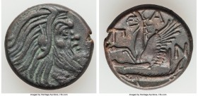 CIMMERIAN BOSPORUS. Panticapaeum. 4th century BC. AE (20mm, 6.91 gm, 11h). Choice VF. Head of bearded Pan right / Π-A-N, forepart of griffin left, stu...