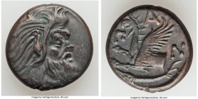 CIMMERIAN BOSPORUS. Panticapaeum. 4th century BC. AE (20mm, 7.22 gm, 12h). Choice VF. Head of bearded Pan right / Π-A-N, forepart of griffin left, stu...