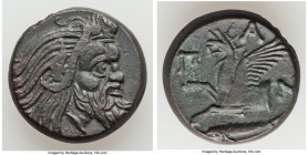CIMMERIAN BOSPORUS. Panticapaeum. 4th century BC. AE (20mm, 8.84 gm, 11h). Choice VF. Head of bearded Pan right / Π-A-N, forepart of griffin left, stu...