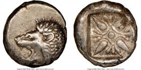IONIA. Miletus. Ca. late 6th-5th centuries BC. AR 1/12 stater or obol (10mm). NGC XF. Milesian standard. Forepart of roaring lion right, head reverted...