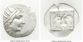 CARIAN ISLANDS. Rhodes. Ca. 88-84 BC. AR drachm (16mm, 1.89 gm, 12h). Choice VF. Plinthophoric standard, Lysimachus, magistrate. Radiate head of Helio...