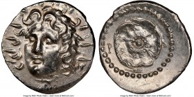CARIAN ISLANDS. Rhodes. Ca. 84-30 BC. AR drachm (19mm, 4.10 gm, 11h). NGC MS 5/5 - 3/5, scuffs. Radiate head of Helios facing, turned slightly left, h...