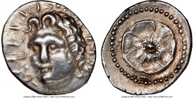 CARIAN ISLANDS. Rhodes. Ca. 84-30 BC. AR drachm (20mm, 1h). NGC XF. Radiate head of Helios facing, turned slightly left, hair parted in center and swe...