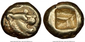 LYDIAN KINGDOM. Alyattes or Croesus (ca. 610-546 BC). EL 1/12 stater or hemihecte (7mm). NGC Choice VF. Sardes mint. Head of roaring lion right, radia...