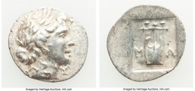 LYCIAN LEAGUE. Masicytes. Ca. 48-20 BC. AR hemidrachm (15mm, 1.61 gm, 12h). XF. Series 1. Laureate head of Apollo right; Λ-Y below / M-A, cithara (lyr...