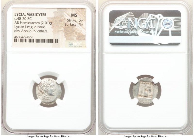 LYCIAN LEAGUE. Masicytes. Ca. 48-20 BC. AR hemidrachm (16mm, 2.01 gm, 12h). NGC ...