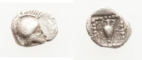 ASIA MINOR. Uncertain mint. Ca. 500-400 BC. AR tetartemorion (6mm, 0.22 gm, 4h). About VF. Crested Macedonian helmet right / Amphora within dotted squ...