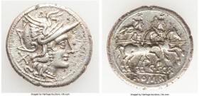 C. Scribonius C.f. (ca. 154 BC). AR denarius (19mm, 3.63 gm, 5h). VF. Rome. Head of Roma right, wearing winged helmet decorated with griffin crest, X ...