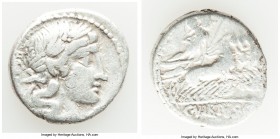 C. Vibius C. f. Pansa (ca. 90 BC). AR denarius (18mm, 3.66 gm, 5h). Choice Fine, countermark. Rome. PANSA, laureate head of Apollo right with flowing ...