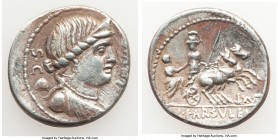L. Farsuleius Mensor (ca. 76-75 BC). AR denarius (20mm, 2.79 gm, 6h). VF, cleaning marks. Rome. MENSOR, diademed and draped bust of Libertas right; S•...