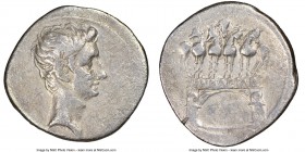 Octavian, as Sole Imperator (31-27 BC). AR denarius (19mm, 9h). NGC VF, bankers mark. Uncertain Italian mint (Brundisium and Rome?), ca. 30-29 BC. Bar...