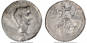 Octavian, as Sole Imperator (31-27 BC). AR denarius (20mm, 11h). NGC VF, bankers mark. Uncertain Italian mint, ca. 30-29 BC. Bare head of Octavian rig...