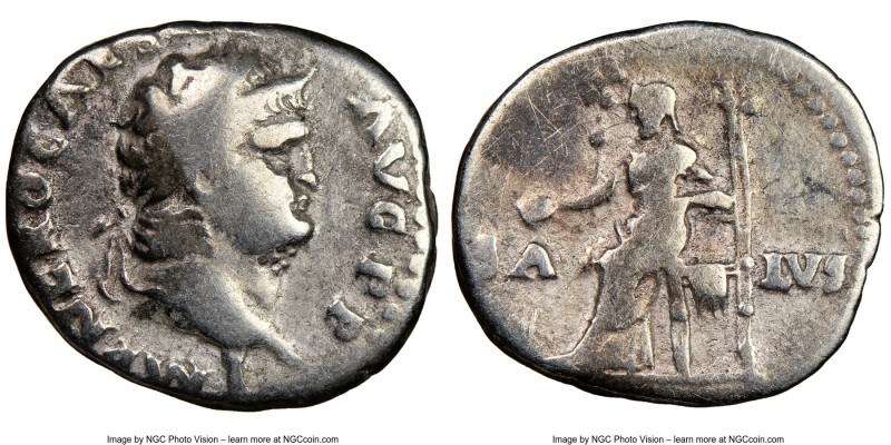 Nero (AD 54-68). AR denarius (18mm, 6h). NGC VG. Rome, AD 67-68. IMP NERO CAESAR...