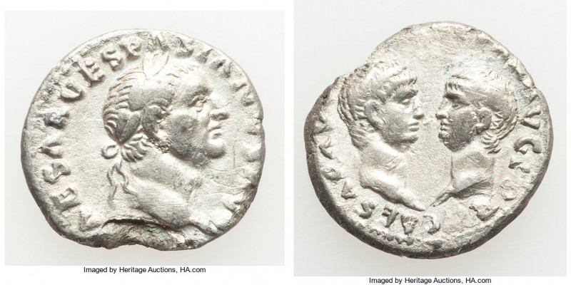 Vespasian (AD 69-79), with Titus and Domitian. AR denarius (17mm, 2.87 gm, 8h). ...