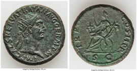 Trajan (AD 98-117). AE dupondius (27mm, 12.53 gm, 6h). Choice VF. Rome, AD 98. IMP CAES NERVA TRAIAN AVG GERM P M, radiate head of Trajan right / TR P...