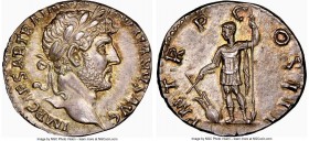 Hadrian (AD 117-138). AR denarius (17mm, 3.52 gm, 6h). NGC Choice AU S 5/5 - 5/5, Fine Style. Rome, AD 121 (late)-123. IMP CAESAR TRAIAN HADRIANVS AVG...