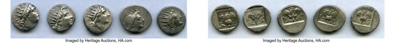 ANCIENT LOTS. Greek. Carian Islands. Rhodes. Ca. 88-84 BC. Lot of five (5) AR dr...