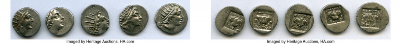 ANCIENT LOTS. Greek. Carian Islands. Rhodes. Ca. 88-84 BC. Lot of five (5) AR dr...