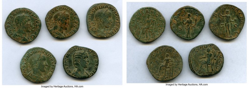 ANCIENT LOTS. Roman Imperial. AD 3rd century. Lot of five (5) AE sestertii. Abou...