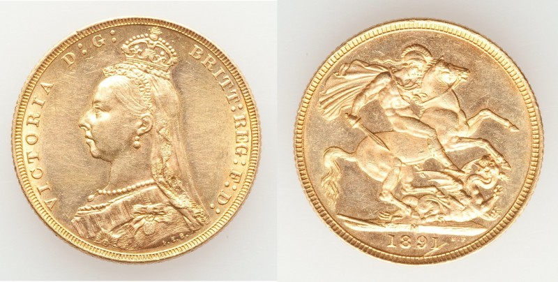 Victoria gold Sovereign 1891-M AU, Melbourne mint, KM10. 22mm. 8.0gm. AGW 0.2355...