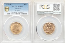 Edward VII gold Sovereign 1910-S MS63 PCGS, Sydney mint, KM15, S-3973. Last year of type. AGW 0.2355 oz.

HID09801242017

© 2020 Heritage Auctions...