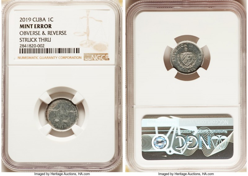 Republic Mint Error - Obverse and Reverse Struck Thru Centavo 2019 NGC, KM33. 
...