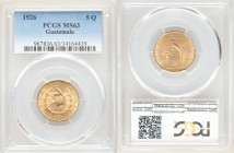 Republic gold 5 Quetzales 1926-(P) MS63 PCGS, Philadelphia mint, KM244. One year type. AGW 0.2419 oz. 

HID09801242017

© 2020 Heritage Auctions |...