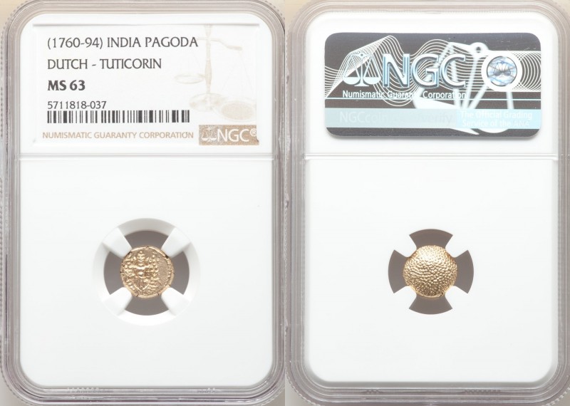 Dutch India gold Pagoda ND (1760-1794) MS63 NGC, Tuticorin mint, KM49. 

HID09...